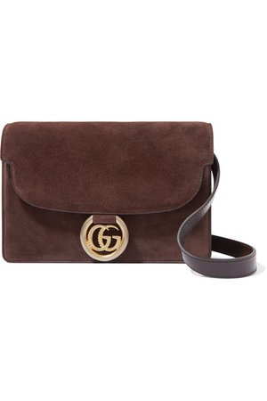 Gucci | GG Ring small leather-trimmed suede shoulder bag | NET-A-PORTER.COM