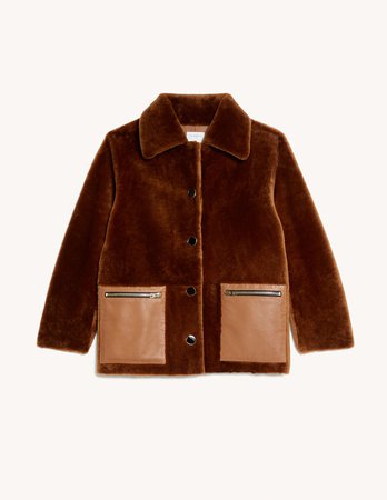 Sheepskin coat with large collar SFPOU00277 Brown - Coats | Sandro Paris