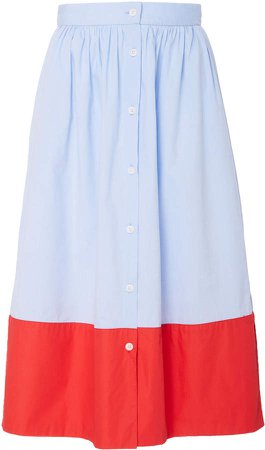 MDS Stripes Cotton Colorblock Side-Slit Skirt