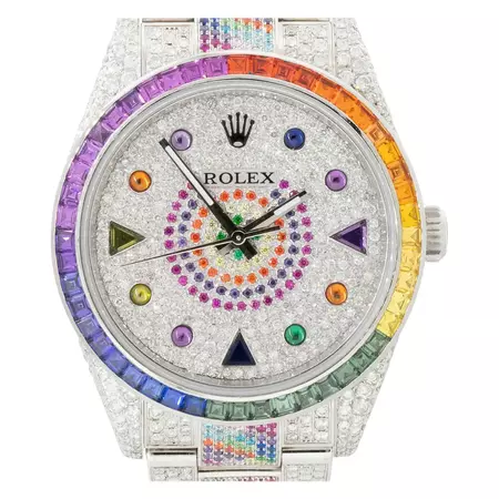 Rolex 114300 Oyster Perpetual Stainless Steel All Diamond "Rainbow" Watch For Sale at 1stDibs