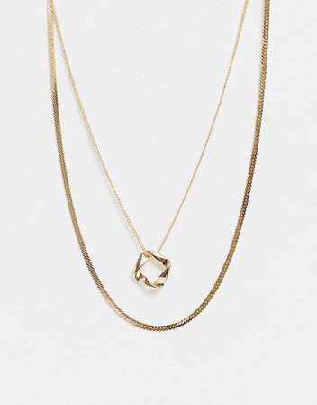 DesignB London multirow necklace with flat chain and circle pendant in gold | ASOS