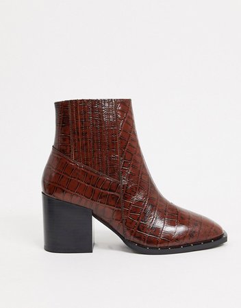 ASOS DESIGN Restless leather block heel boots in brown | ASOS