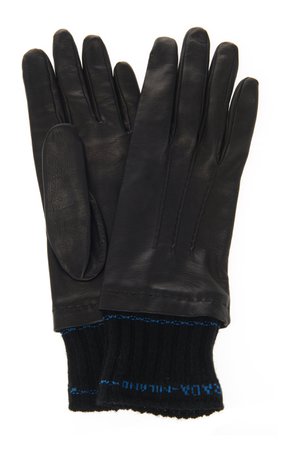 Prada Knit-Trimmed Nappa Leather Gloves