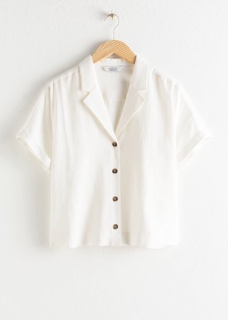 V-Cut Button Up Shirt - White - Tops - & Other Stories