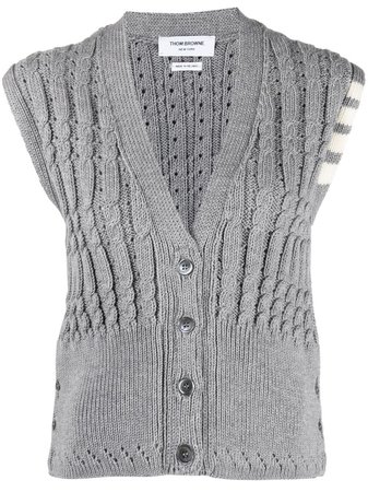 Thom Browne cable-knit Sleeveless Cardigan - Farfetch
