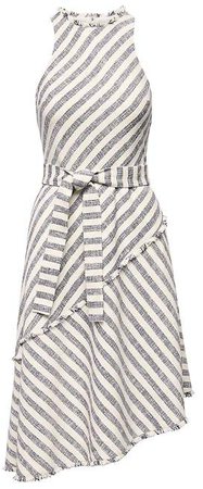 Tweed Stripe Asymmetrical-Hem Dress