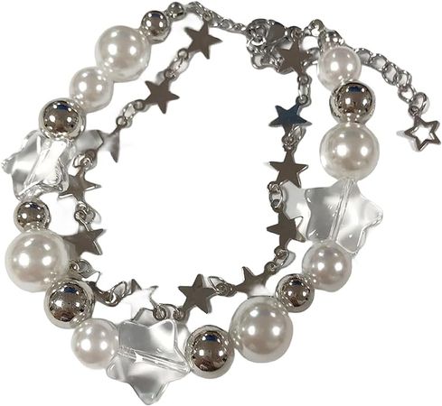Amazon.com: Vintage Punk Y2k Star Pearl Double Layer Beaded Chain Lightweight Bracelet Aesthetic Accessories Grunge Cool Couple Friendship Jewelry for Women Girls-1: Clothing, Shoes & Jewelry