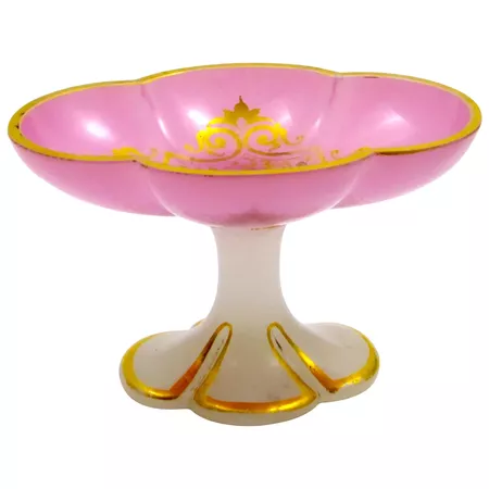 Unusual Antique French Pink and White Opaline Dish Highlighted in : Grand Tour Antiques | Ruby Lane