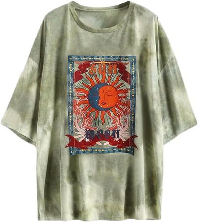 Fenxxxl Women's Short Sleeve Sun Oversized tee Graphic t Shirts tie dye Shirt Loose Casual Summer Tops Tunic F491-297-Pink L at Amazon Women’s Clothing store