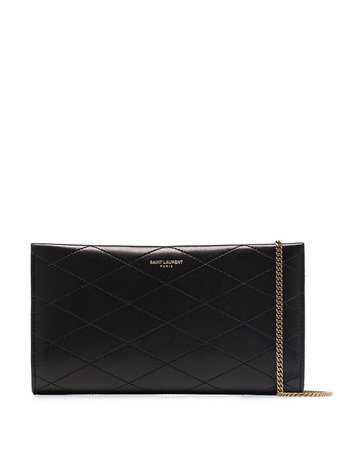 Shop Saint Laurent logo-stamp quilted wallet-on-chain with Express Delivery - FARFETCH