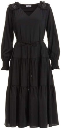 Azafran Black Silk Ruffle Midi Dress