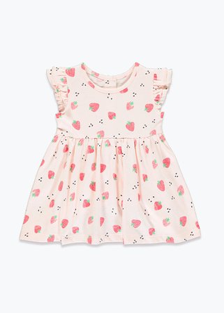 Girls Pink Strawberry Print Dress (Tiny Baby-23mths) – Pink – Matalan