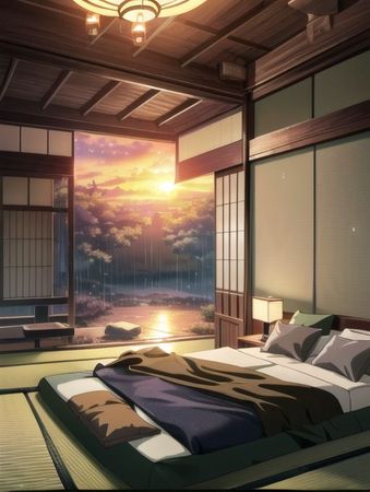 anime background room sunset rainy 🌧