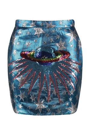 Woven Star & Planet Sequin Embroidered Skirt | Boohoo