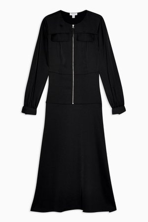 Black Satin Zip Shirt Dress | Topshop