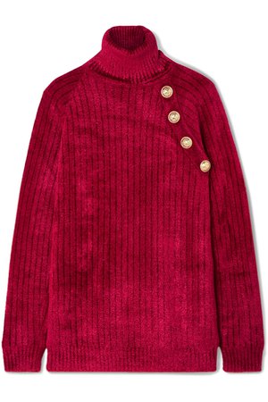 Balmain | Button-embellished chenille turtleneck sweater | NET-A-PORTER.COM