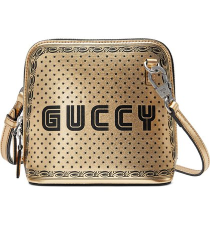 Gucci Guccy Logo Moon & Stars Leather Crossbody Bag Goldd
