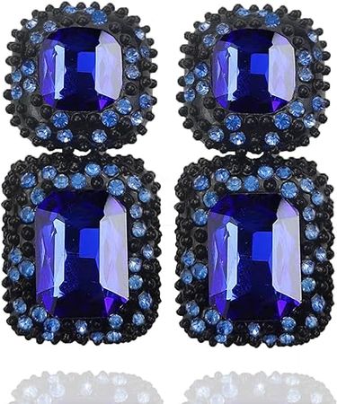 Amazon.com: VANGETIMI Blue Vintage Rhinestone Statement Drop Earrings Fashion Crystal Rectangle Dangle Earrings Evening Prom Pageant Party Earrings for Women Girls: Clothing, Shoes & Jewelry