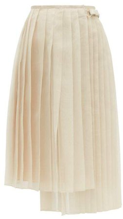 Buckled Asymmetric Pleated Silk Organza Skirt - Womens - Beige