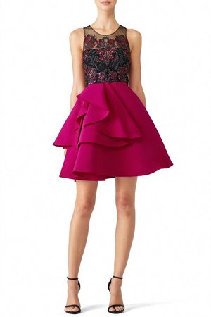 Fuchsia Embroidered Cocktail Dress by Marchesa Notte