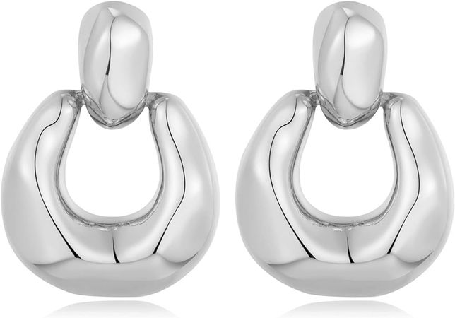 Amazon.com: Silver Dangle Earrings for Women Statement Chunky Small Cut Design Silver Drop Earrings Door Knock Shape Dangling Earrings for Women: Clothing, Shoes & Jewelry