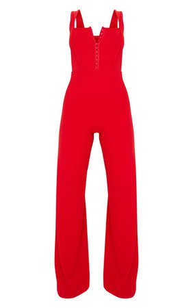 Red Square Neck Corset Jumpsuit | PrettyLittleThing