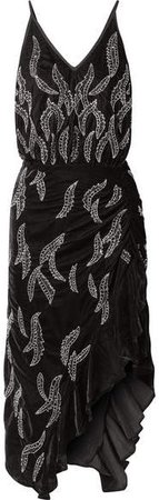Dodo Bar Or - Asymmetric Embellished Velvet Midi Dress - Black