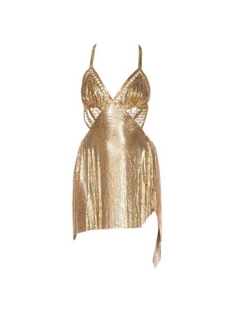 Gold sleeveless chain mini dress