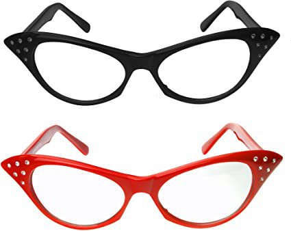 Amazon.com: Cat Eye Glasses with Rhinestones - 50's 60's Retro Glasses (2 Pack) (Red & Black Cat Eye Glasses): Toys & Games
