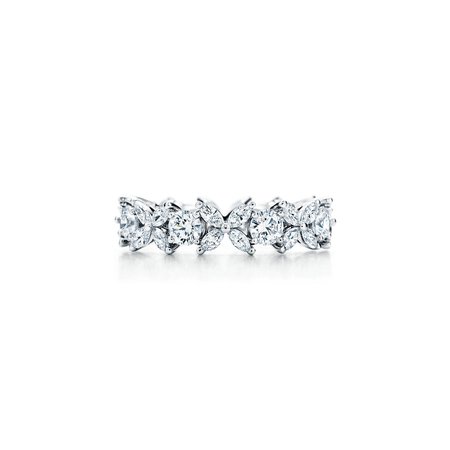 Tiffany Victoria® alternating ring in platinum with diamonds. | Tiffany & Co.