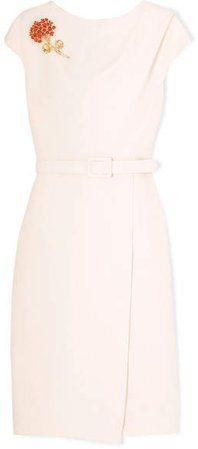 Belted Embellished Wool And Silk-blend Cady Midi Dress - Ivory