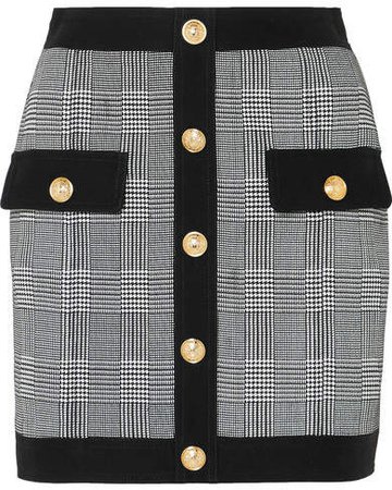 Button-embellished Prince Of Wales Checked Cotton-blend Mini Skirt - Black