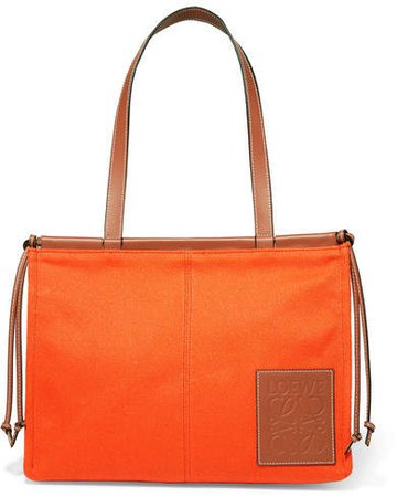 Cushion Leather-trimmed Canvas Tote - Orange