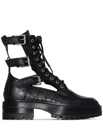 Amiri Snake-Embossed Cut-Out Combat Boots Ss20 | Farfetch.com