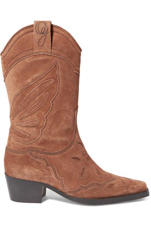GANNI | High Texas embroidered suede boots | NET-A-PORTER.COM