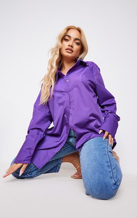 Petite Purple Oversized Cuff Detail Shirt | PrettyLittleThing USA
