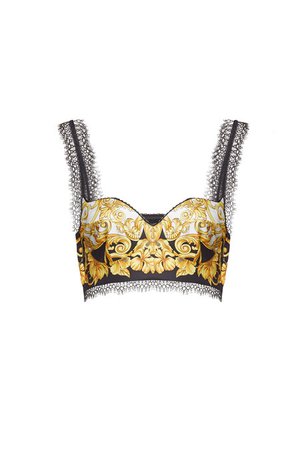 Versace - Printed Silk Bustier with Lace - multicolored