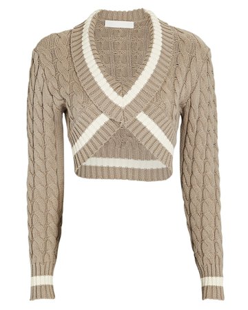 Dion Lee Cropped Cable Knit Varsity Sweater | INTERMIX®