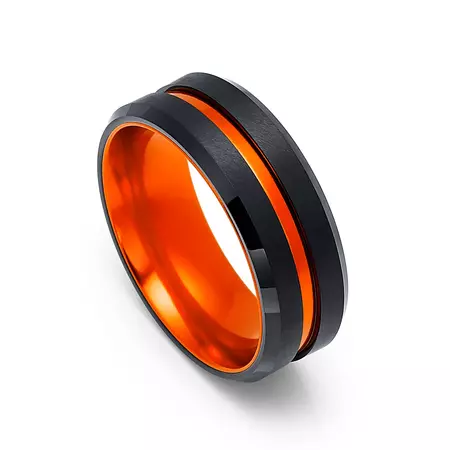 Black & Orange Brushed Tungsten Carbide Ring Engagement ring tungsten| RingMen Jewelry