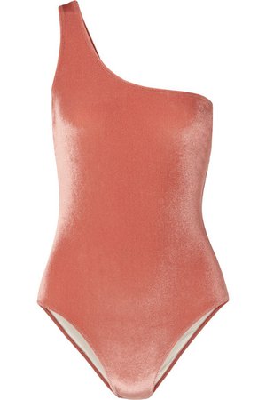 Solid & Striped | The Chloe one-shoulder stretch-velvet swimsuit | NET-A-PORTER.COM