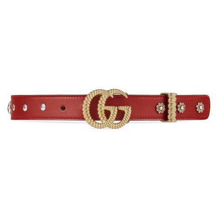 Leather belt with torchon Double G buckle in Hibiscus red leather | Gucci Women's Skinny