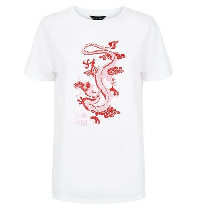 White Dragon Print T-Shirt | New Look