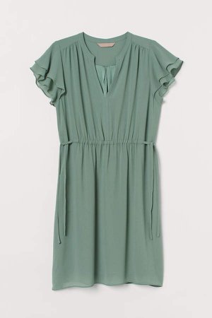 H&M+ Flutter-sleeved Dress - Green