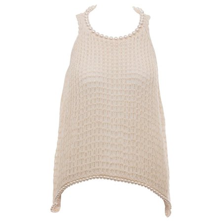 Chanel Cream Silk Blend Open Knit Top With Pearl Embellishments, Spring 2009 For Sale at 1stdibs