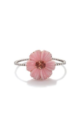 One of a Kind Tropical Flower Tennis Bracelet set with Pink Opal and Pink Tourmaline by Irene Neuwirth | Moda Operandi