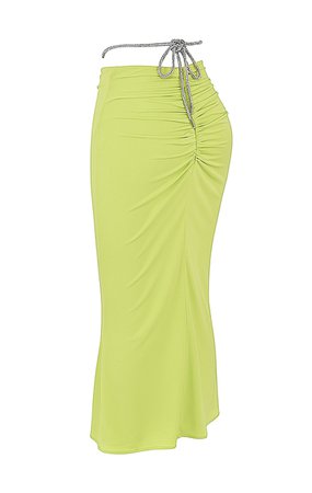 Clothing : Skirts : 'Maylene' Lime Gathered Midi Skirt