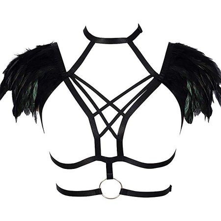 Body Harness Feathers Women Strappy Epaulette Wing Punk Rave Burning Man