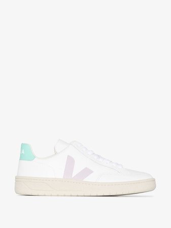 VEJA V12 Extra White Turquoise & Lilac Leather Sneakers