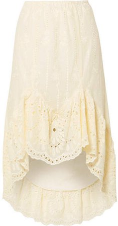 Wild Jasmine Asymmetric Broderie Anglaise Cotton Skirt - Cream