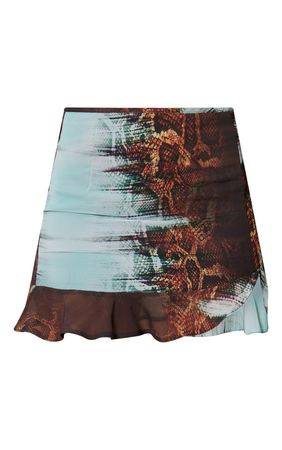 Green Butterfly Chiffon Ruffle Hem Micro Skirt | PrettyLittleThing USA
